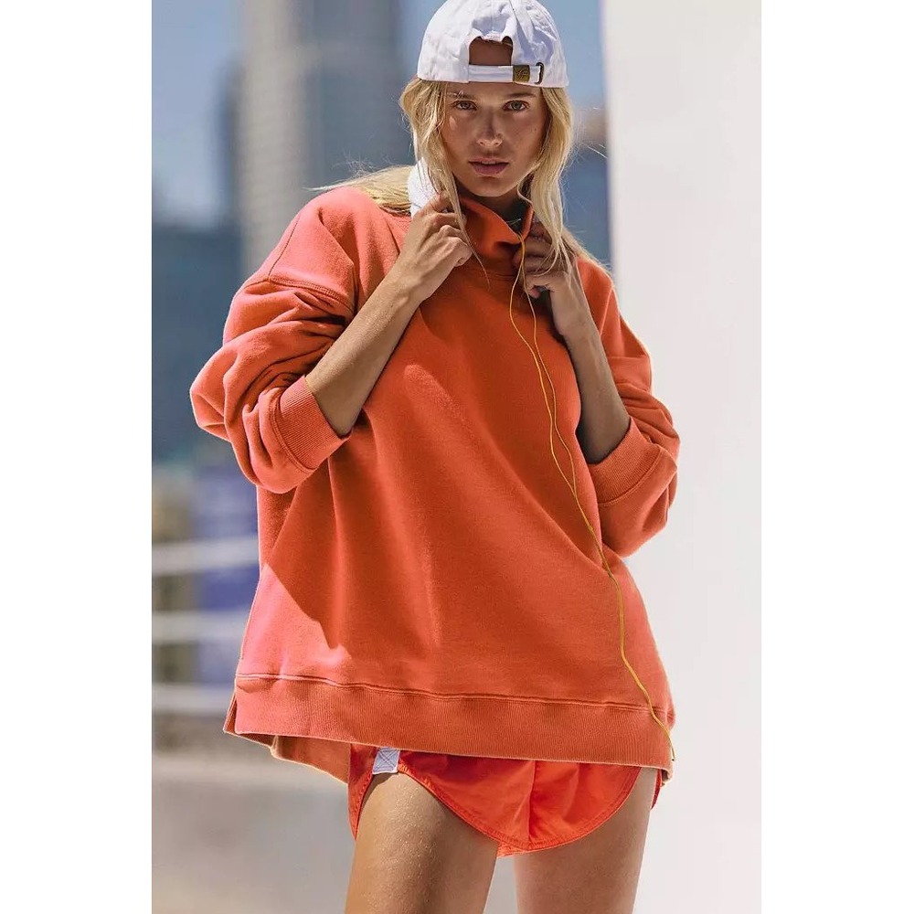 FP Movement A Cut Above Mock Neck Pullover Sweatshirt Neon Coral Medium NEW **